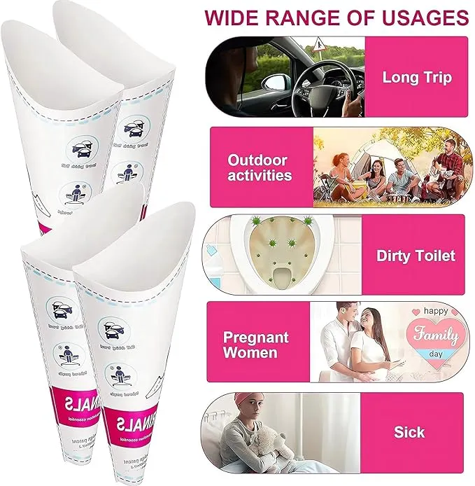 JIURUN 50PCS Female Urination Device Pee Funnel for Women Portable Disposable Female Urinal Funnel to Standing Pee for Pregnant, Wounded, Travel, Camping, Outdoor Activities