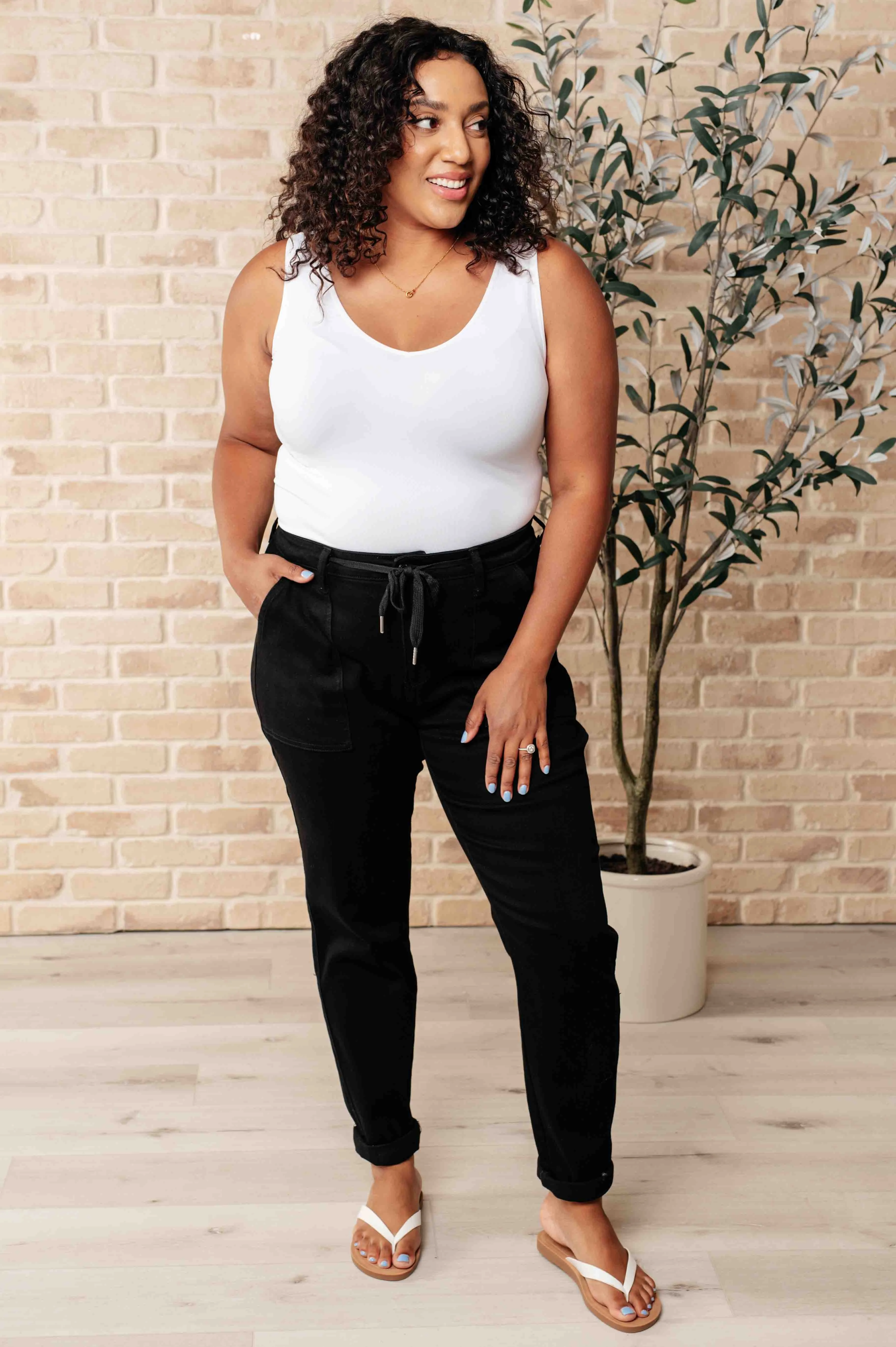Judy Blue Double-Cuff Joggers in Black