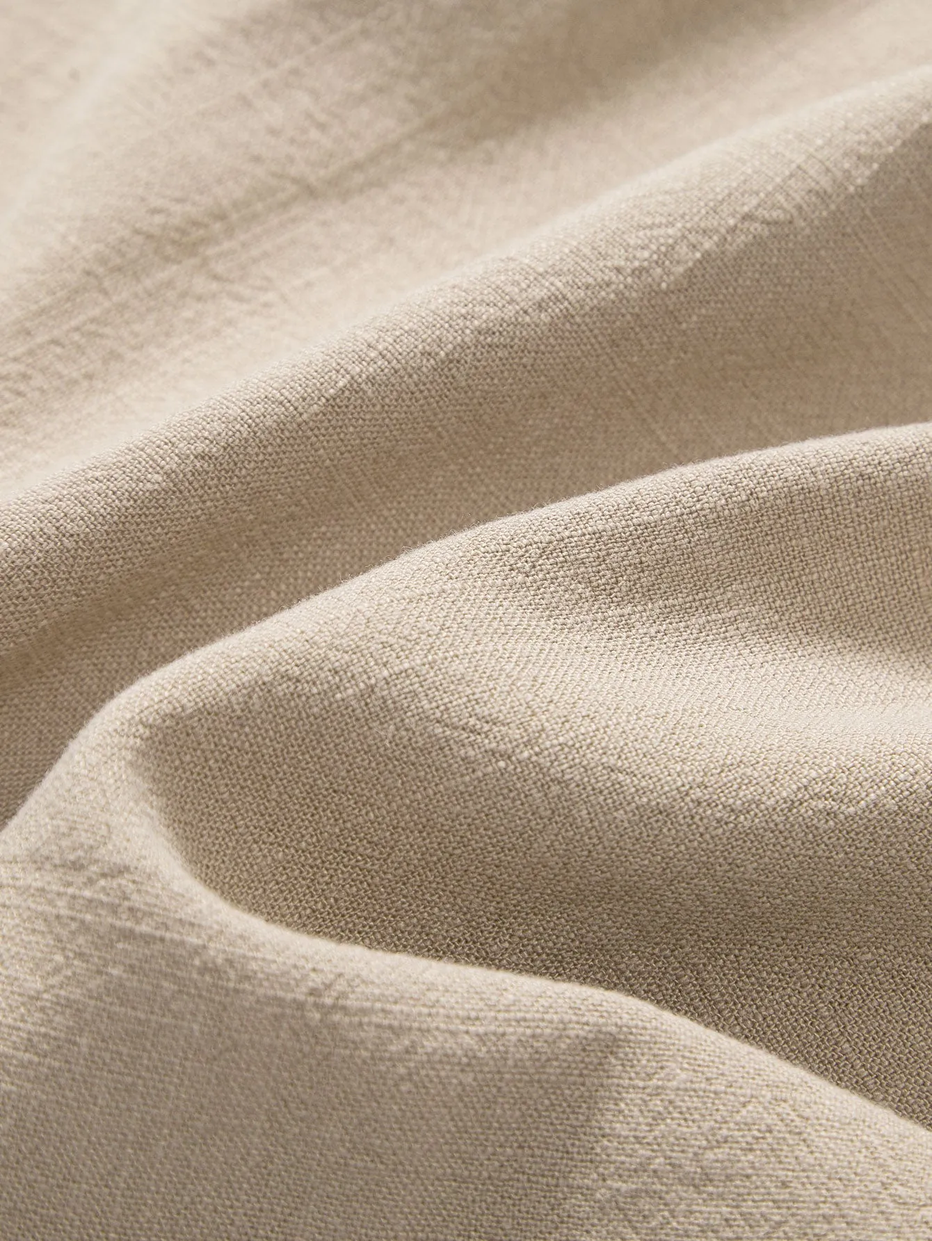 Kemeja Kerah Berdiri Campuran Linen Dan Rayon & Seluar Lurus Tekstur Kedut