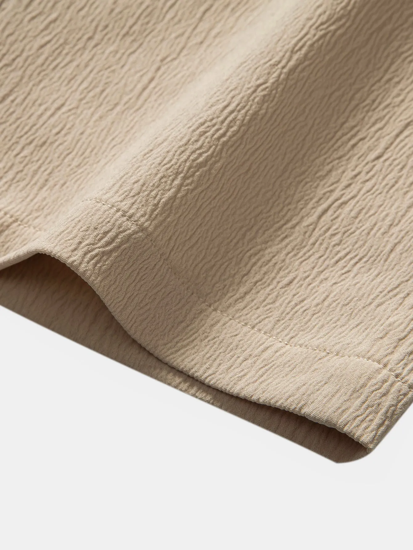 Kemeja Kerah Berdiri Campuran Linen Dan Rayon & Seluar Lurus Tekstur Kedut