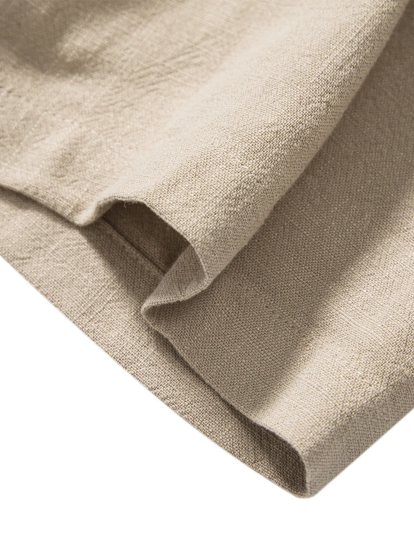 Kemeja Kerah Berdiri Campuran Linen Dan Rayon & Seluar Lurus Tekstur Kedut