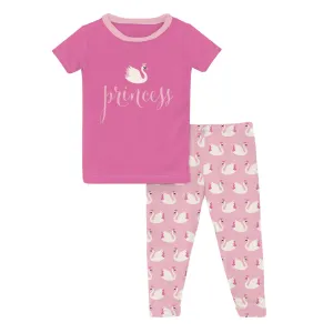 Kickee Pants Cake Pop Swan Princess Graphic Tee Short Sleeve Pajama Set