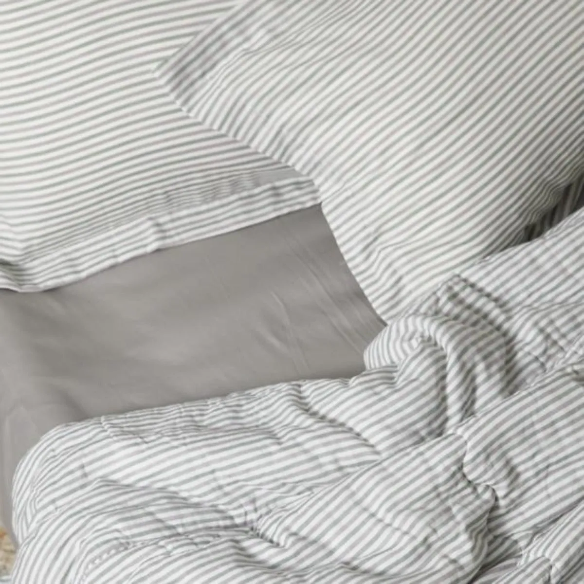 Kids Bunk Quilt and Sham - Sage and Grey Stripe