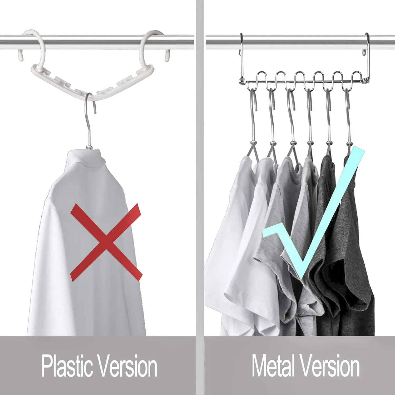KLEVERISE 4 Pack Space Saving Hangers - 12 Slots Stainless Steel Clothes Hangers Magic Cascading Hangers - Clothing Closet Space Saving Storage Organizers