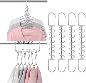 KLEVERISE 4 Pack Space Saving Hangers - 12 Slots Stainless Steel Clothes Hangers Magic Cascading Hangers - Clothing Closet Space Saving Storage Organizers