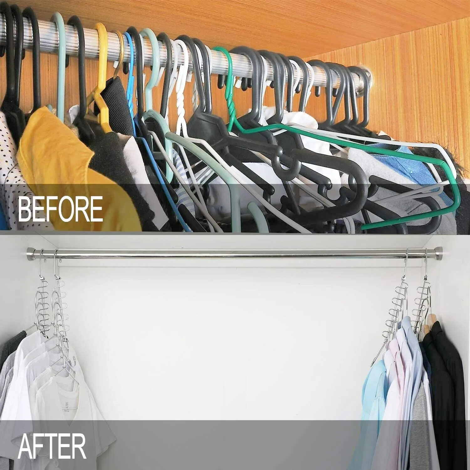 KLEVERISE 4 Pack Space Saving Hangers - 12 Slots Stainless Steel Clothes Hangers Magic Cascading Hangers - Clothing Closet Space Saving Storage Organizers