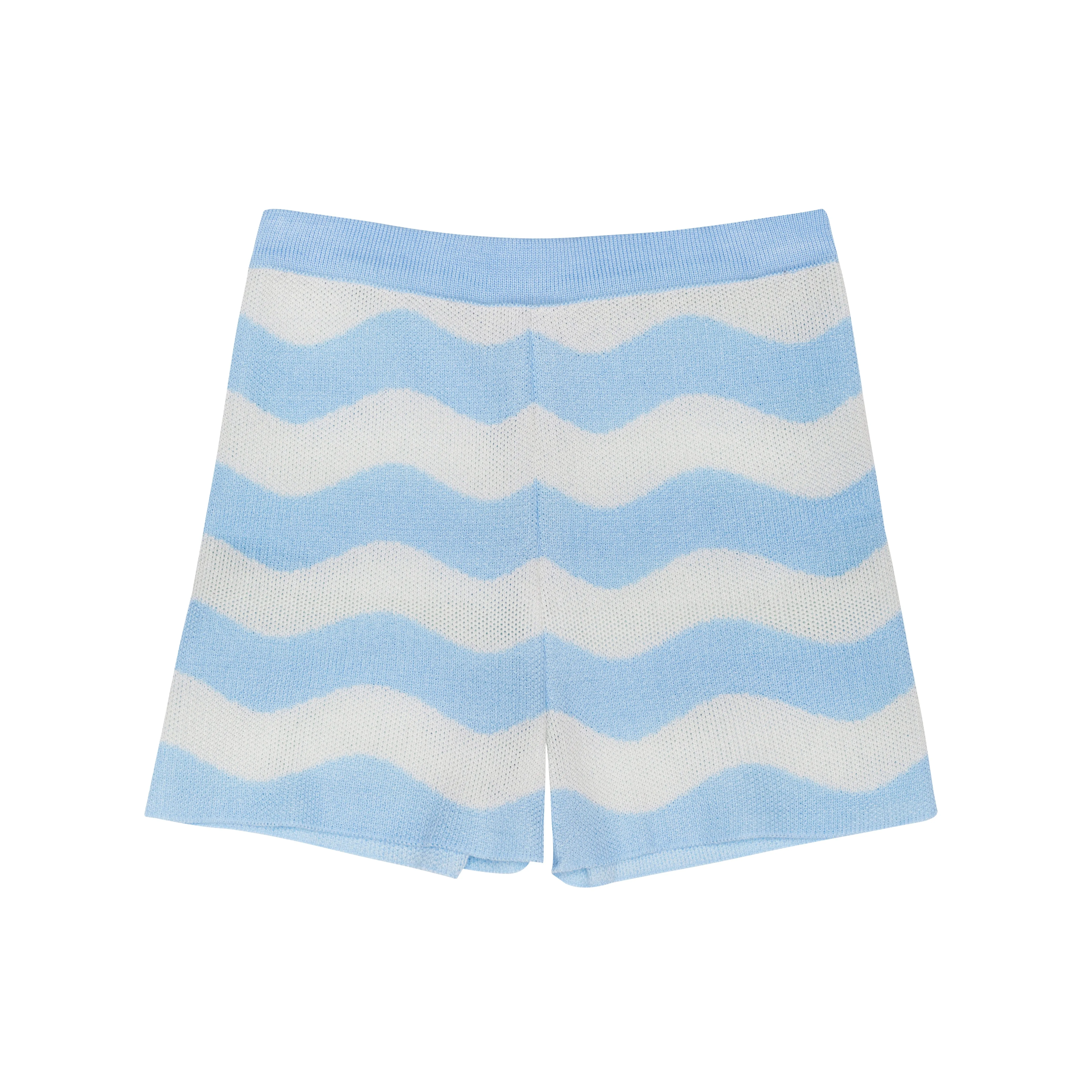 Knit Cotton Shorts Wave, Blue