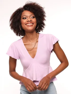 Ladies Double Frill Hem Top - Lilac