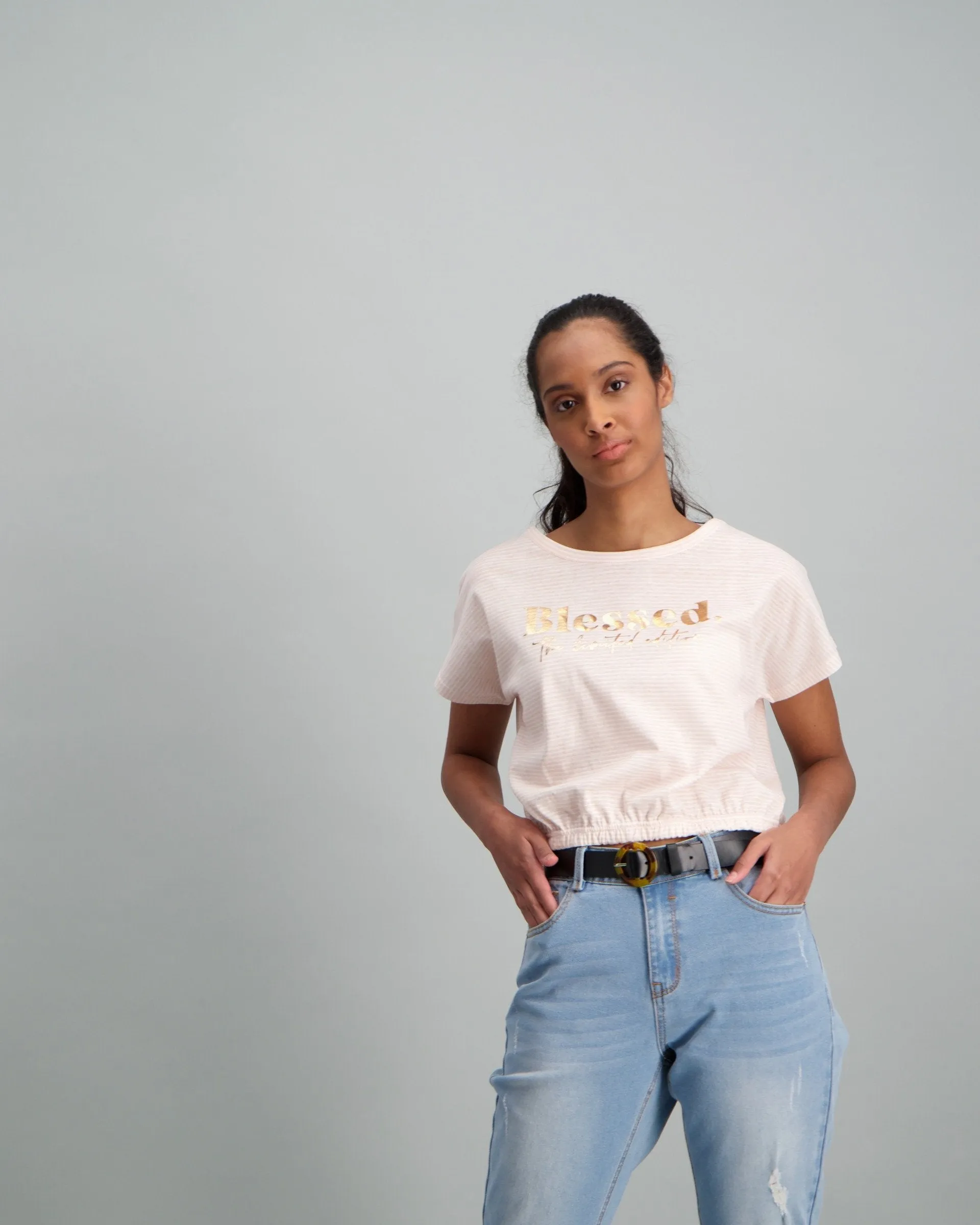 Ladies Elastic Print Top - Pink