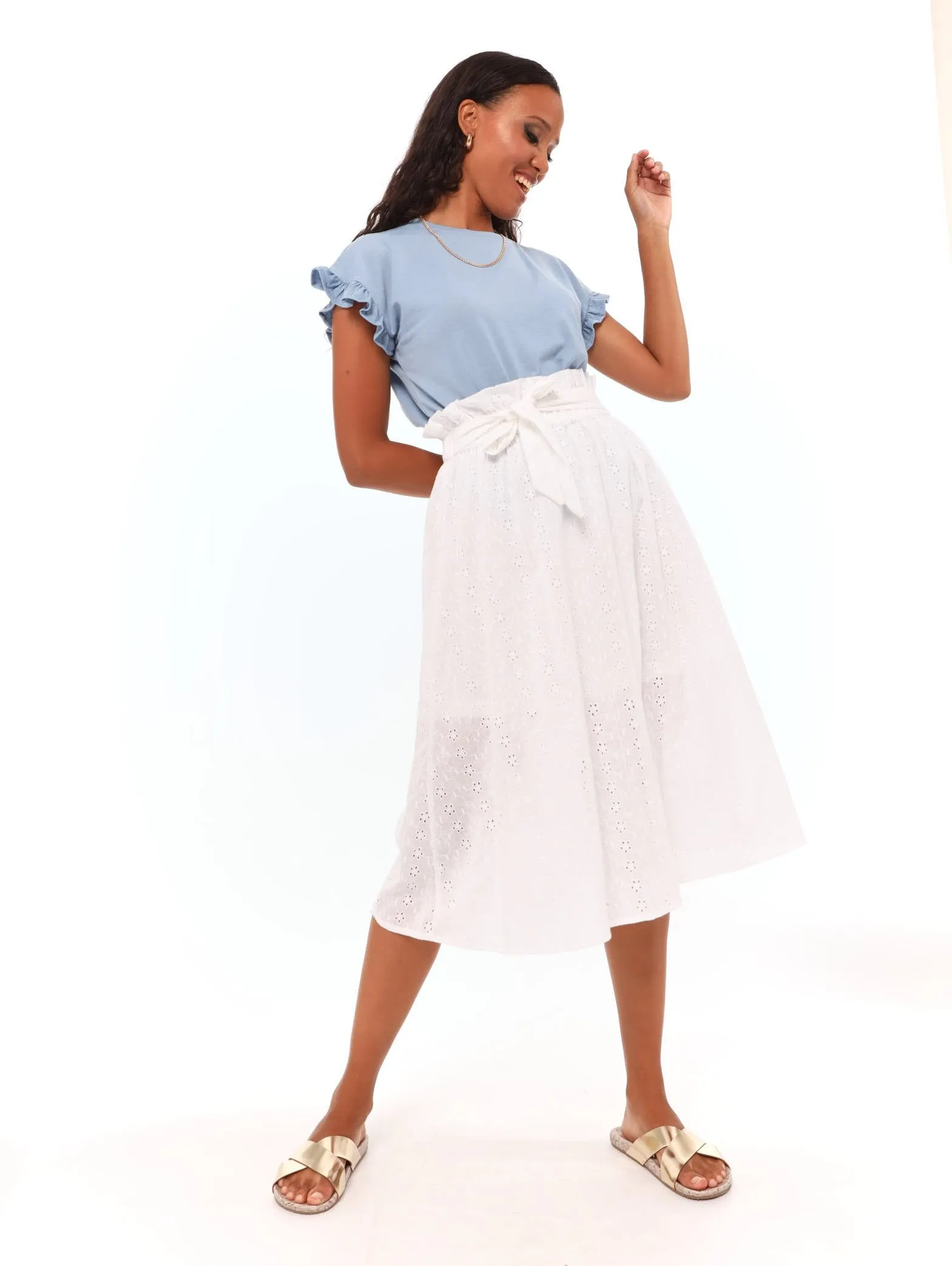 Ladies Frill Armhole Tee - Blue