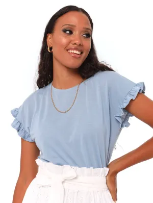 Ladies Frill Armhole Tee - Blue
