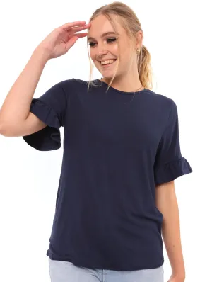 Ladies Frill Sleeve Tee - Dark Navy