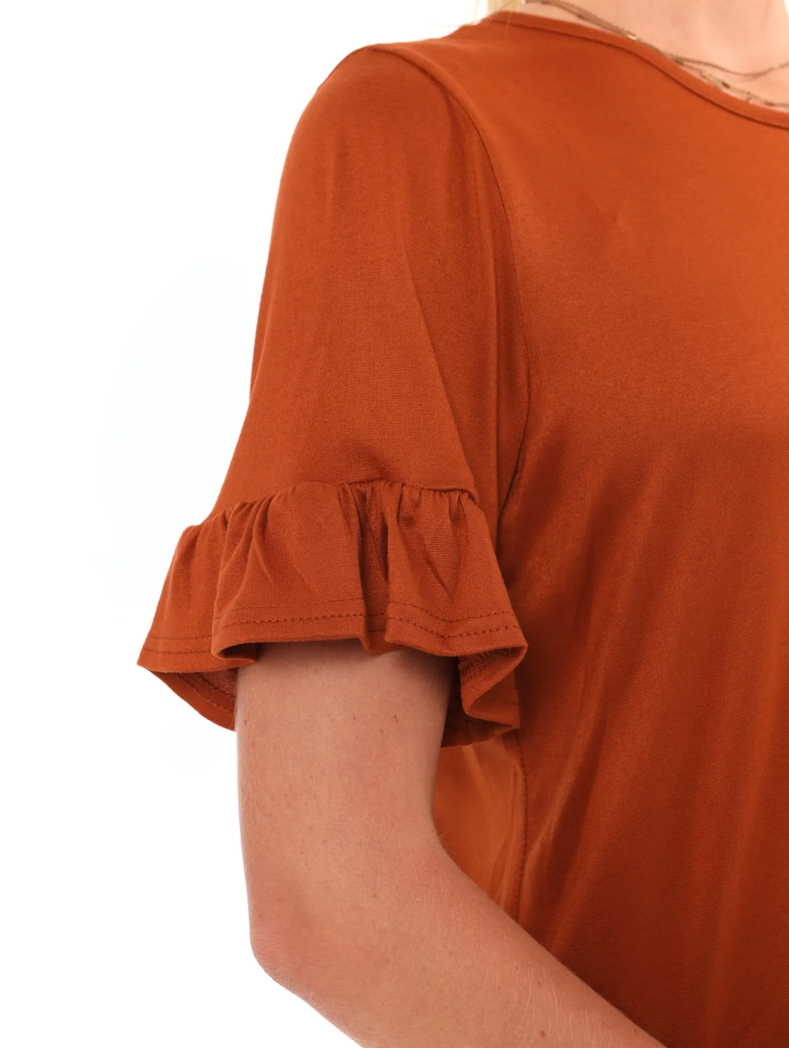 Ladies Frill Sleeve Tee - Rust