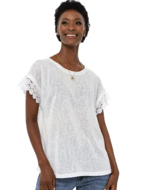 Ladies Lace Edge Tee - White
