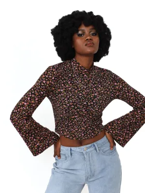 Ladies Long Sleeve Ditsy Rib Tee