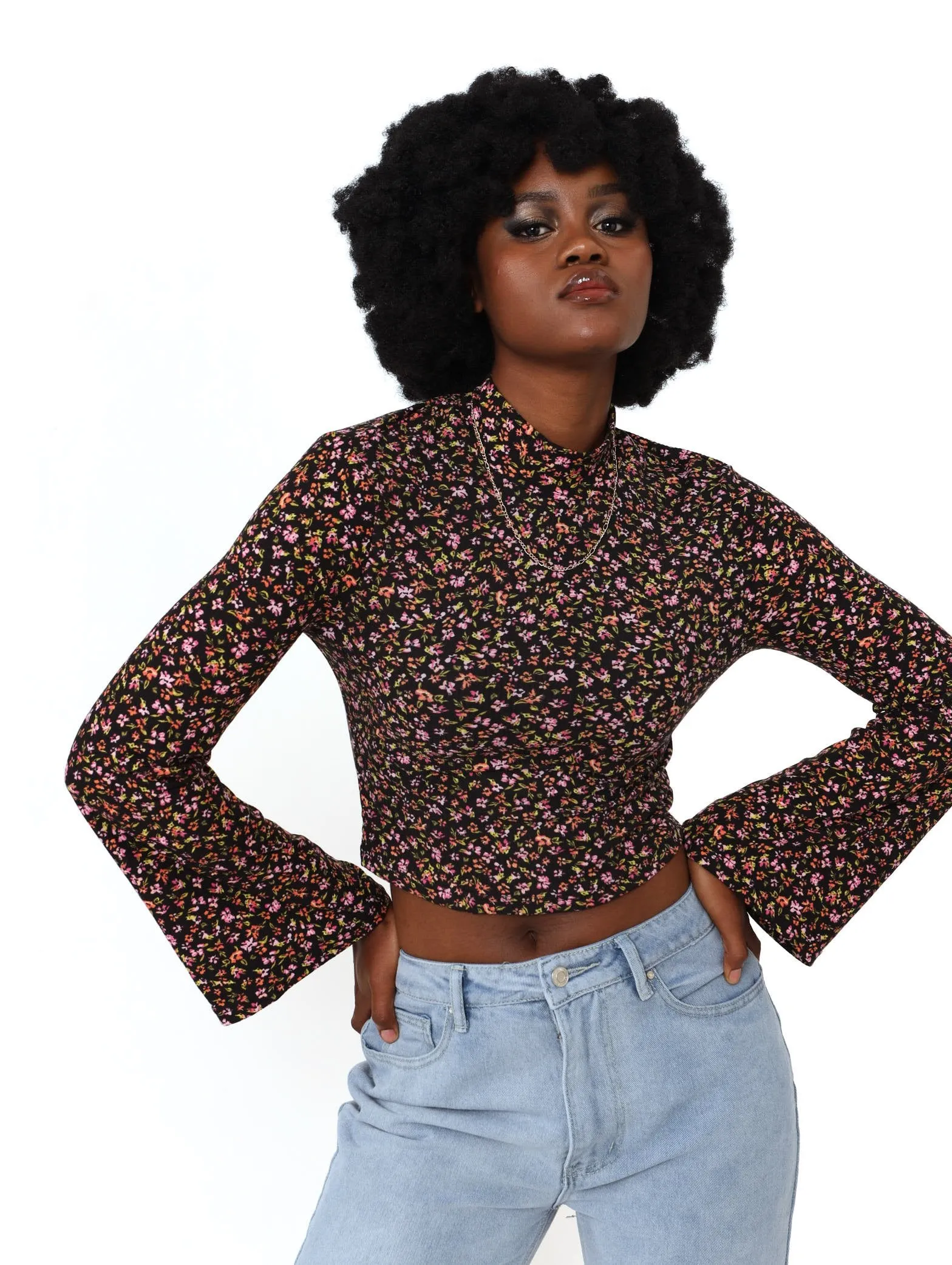 Ladies Long Sleeve Ditsy Rib Tee