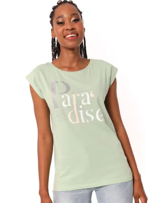 Ladies Muscle Paradise Screen Tee - Sage