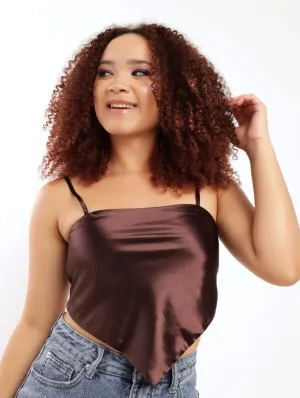 Ladies Satin Hanky Top - Chocolate