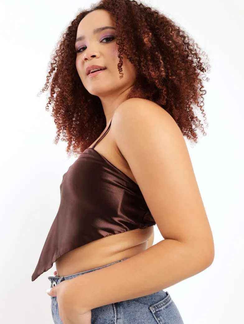 Ladies Satin Hanky Top - Chocolate
