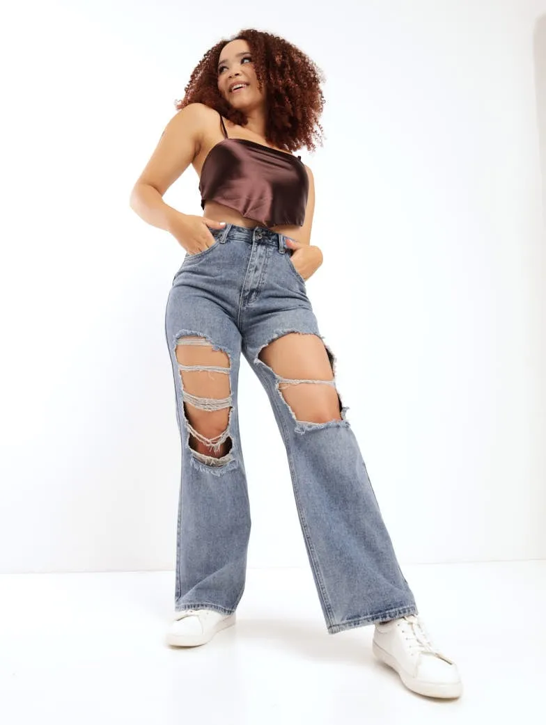 Ladies Satin Hanky Top - Chocolate