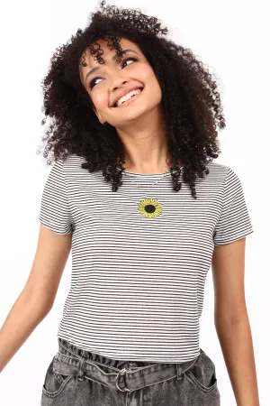 Ladies Striped Rib Tee - White