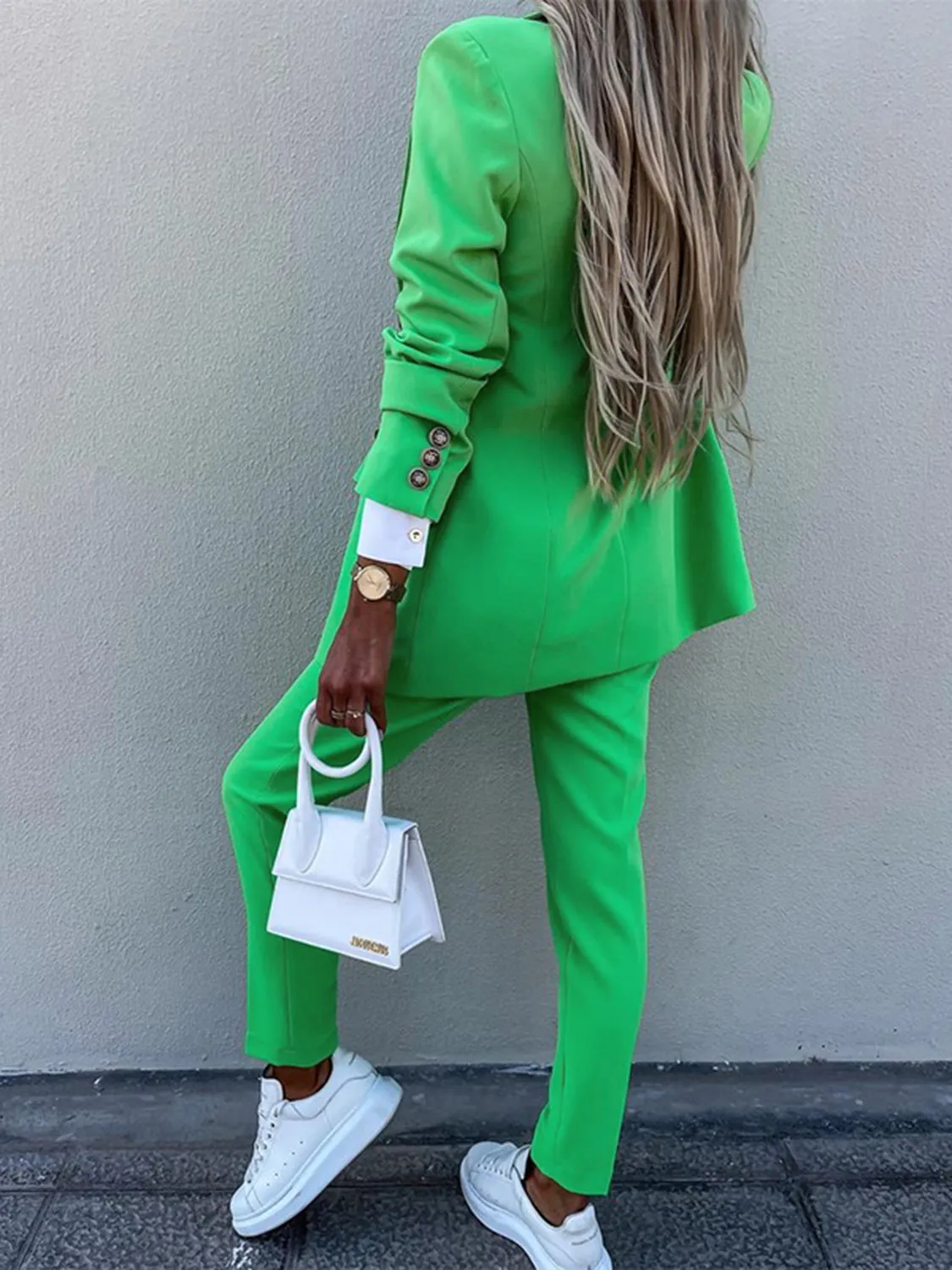 Lapel Collar Long Sleeve Blazer and Pants Set (7 Colors)