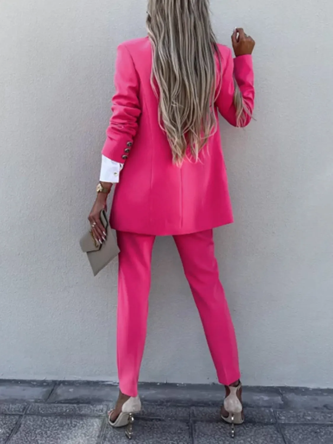 Lapel Collar Long Sleeve Blazer and Pants Set (7 Colors)
