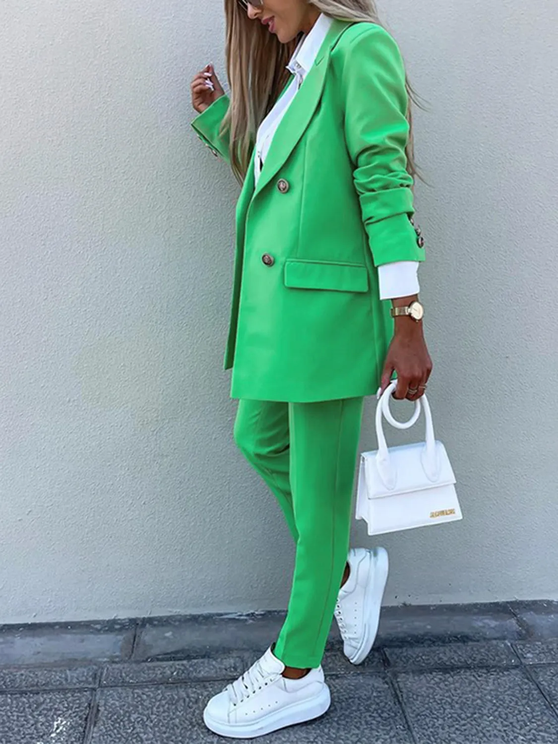 Lapel Collar Long Sleeve Blazer and Pants Set (7 Colors)