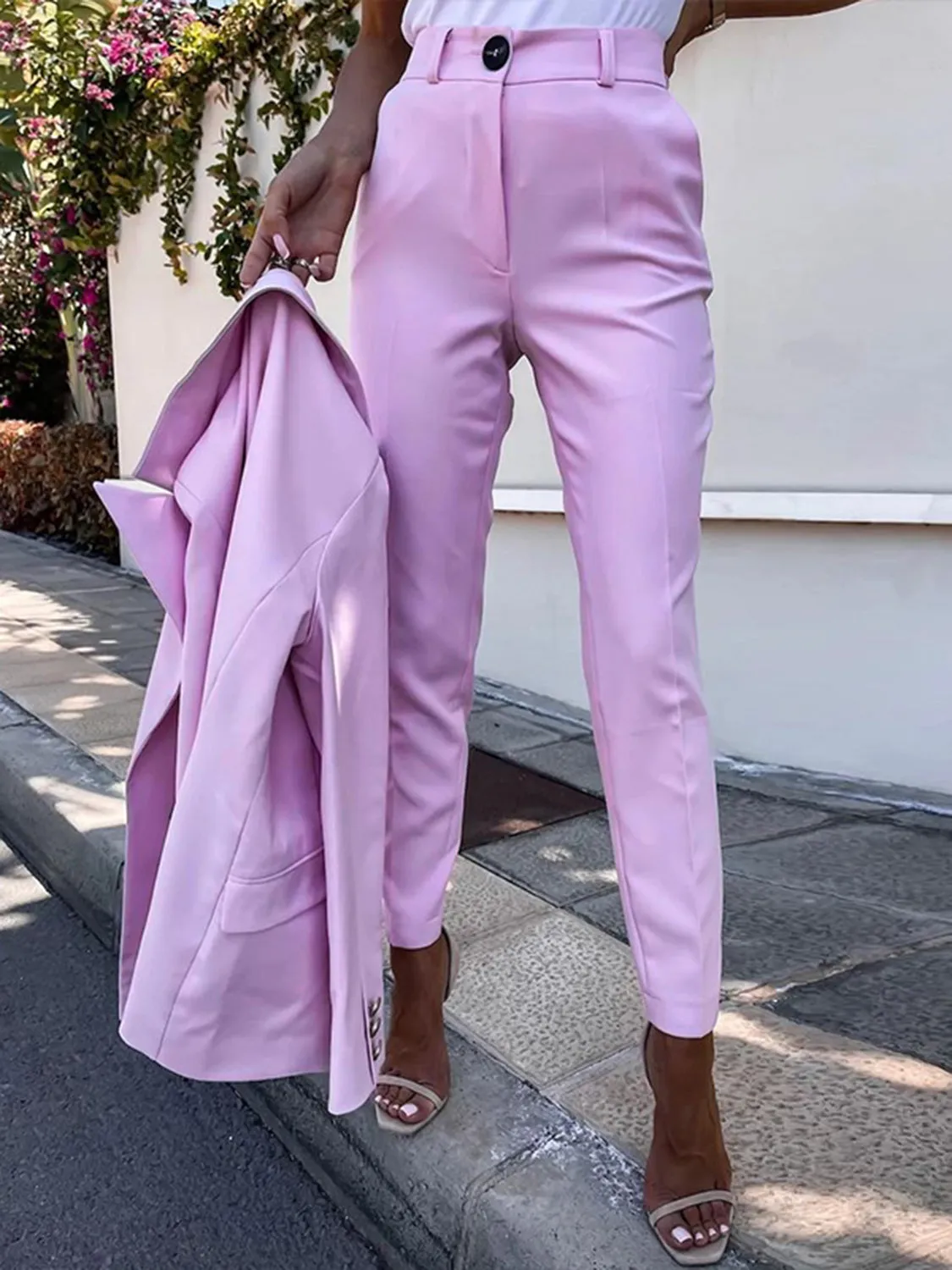 Lapel Collar Long Sleeve Blazer and Pants Set (7 Colors)