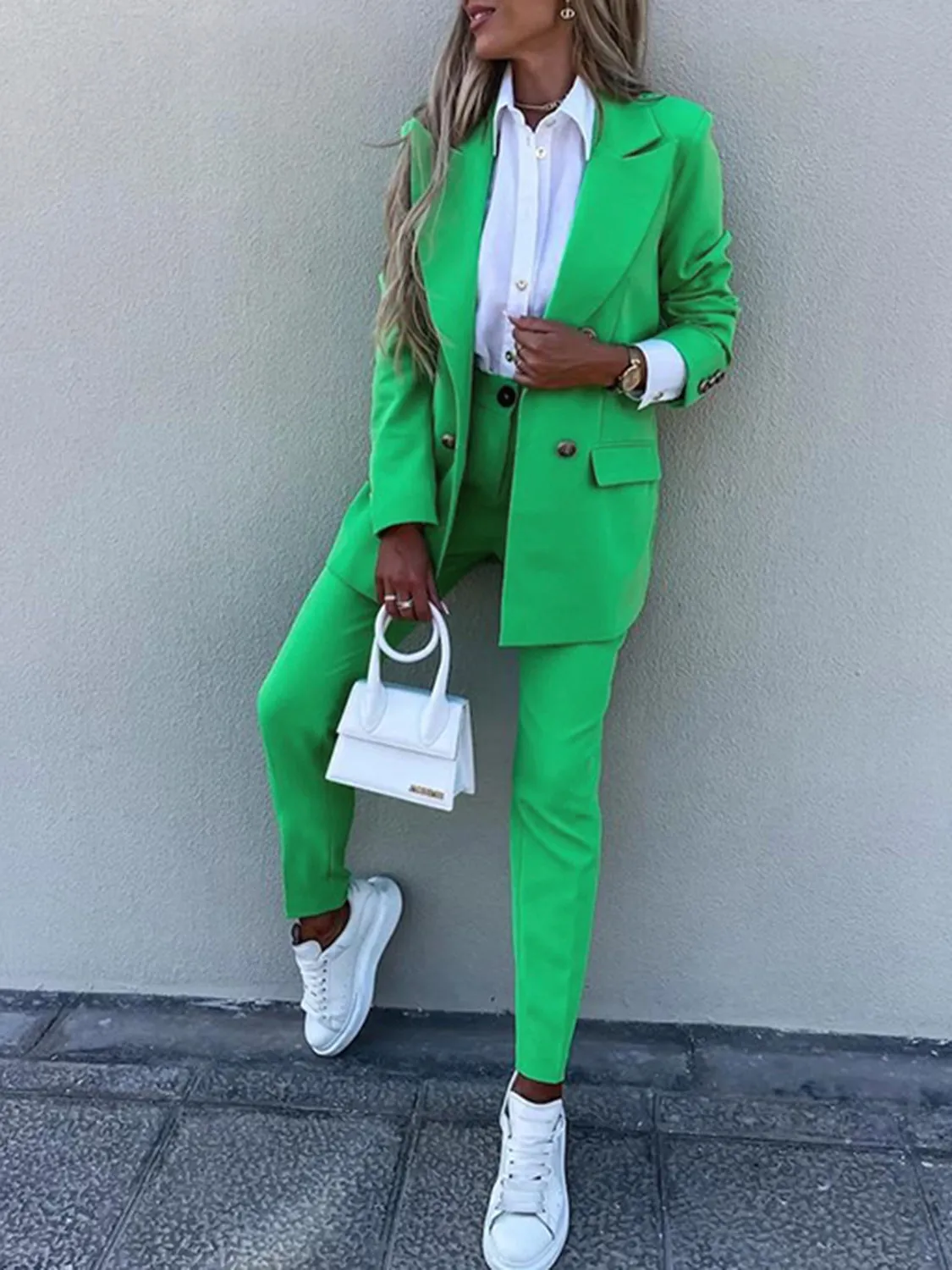 Lapel Collar Long Sleeve Blazer and Pants Set (7 Colors)