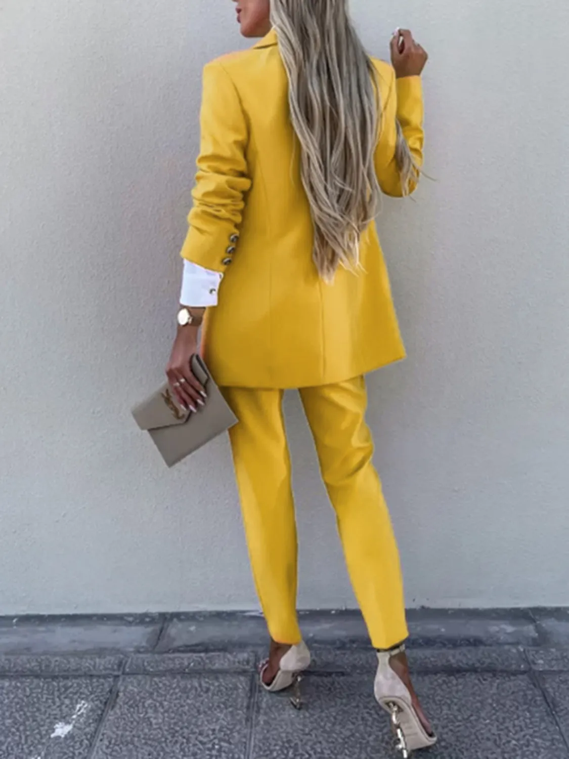 Lapel Collar Long Sleeve Blazer and Pants Set (7 Colors)