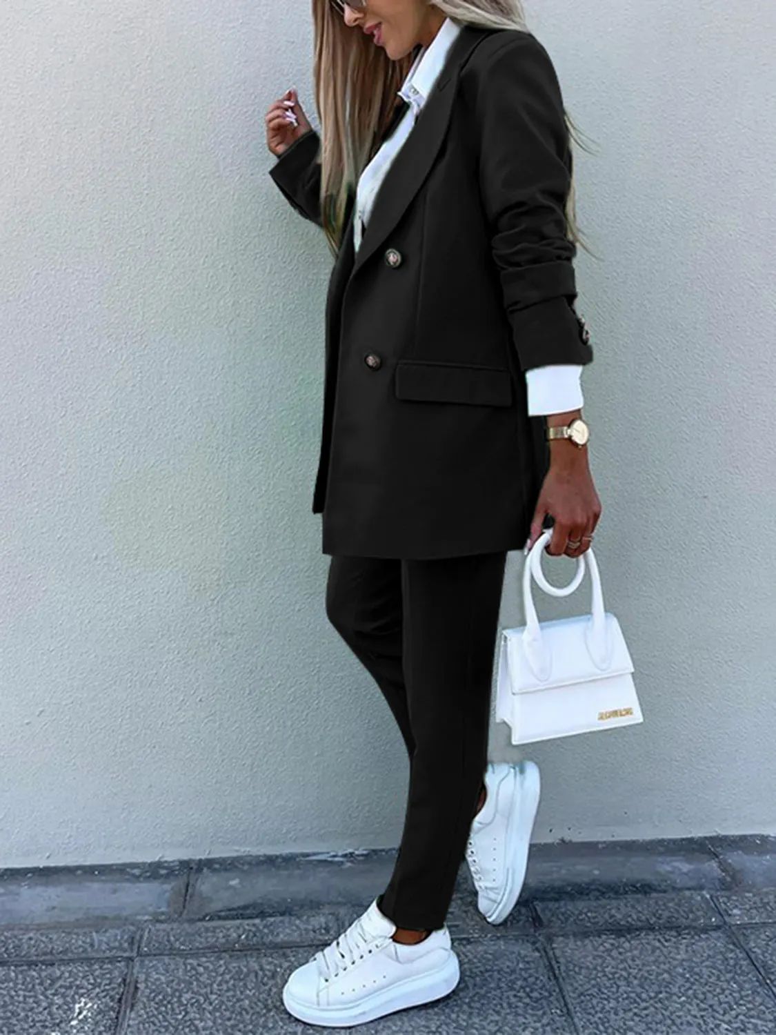 Lapel Collar Long Sleeve Blazer and Pants Set (7 Colors)