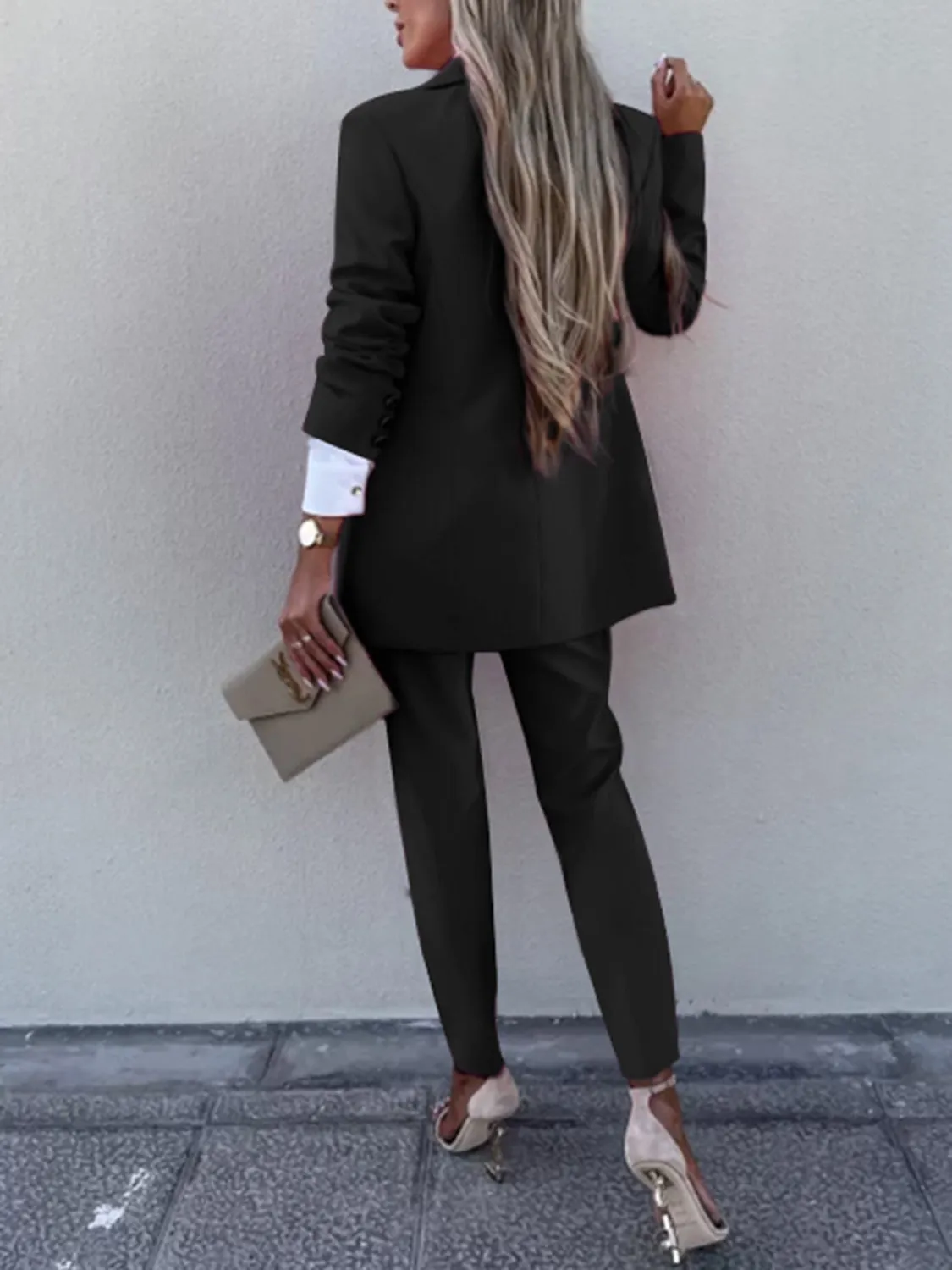 Lapel Collar Long Sleeve Blazer and Pants Set (7 Colors)