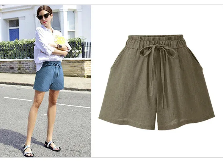 Large Size Women Loose Cotton Shorts Women's Linen Shorts Casual Female Wide Leg Shorts Plus Size 6XL