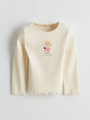 LCW baby Ecru Cute Bear Printed Girls T-Shirt