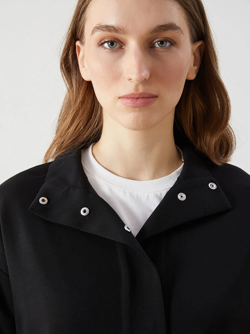 LCW Modest Beige Stand Collar Plain Oversize Women Sweatshirt Tunic
