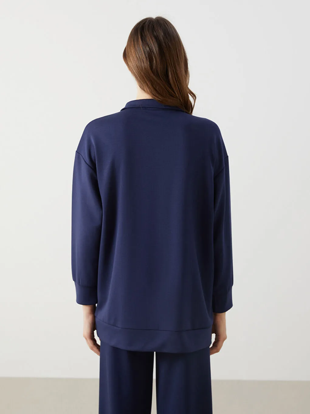 LCW Modest Beige Stand Collar Plain Oversize Women Sweatshirt Tunic