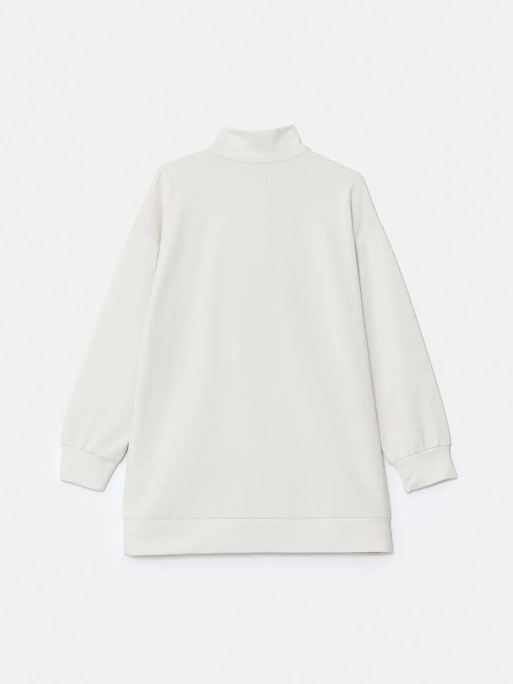 LCW Modest Beige Stand Collar Plain Oversize Women Sweatshirt Tunic