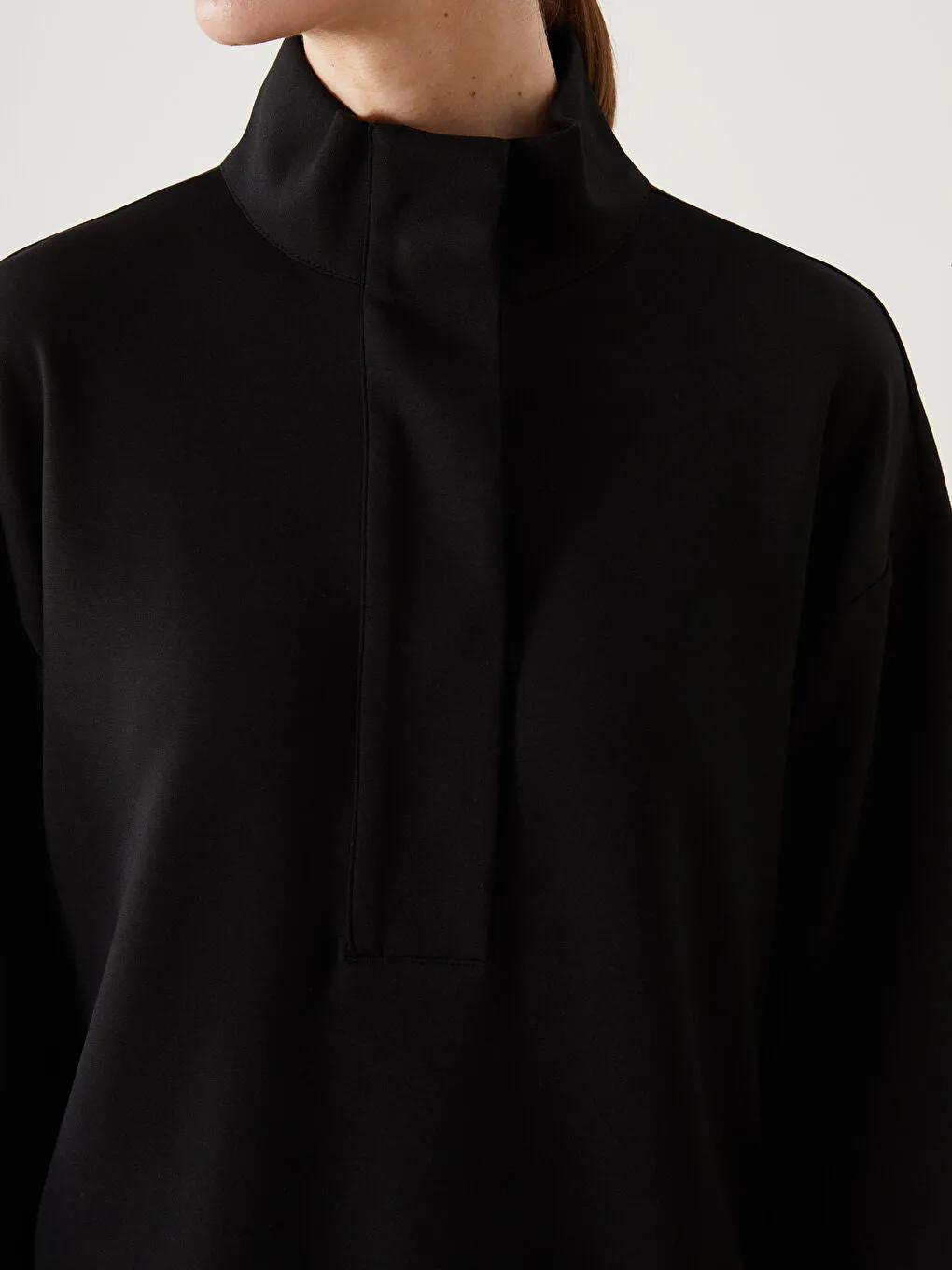 LCW Modest Beige Stand Collar Plain Oversize Women Sweatshirt Tunic