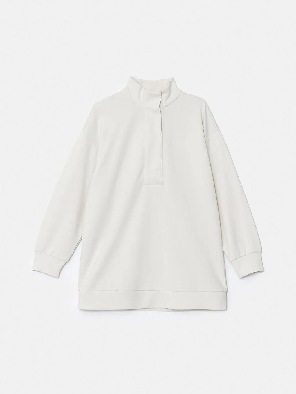 LCW Modest Beige Stand Collar Plain Oversize Women Sweatshirt Tunic