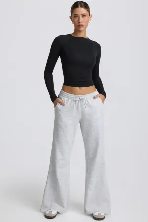 Low-Rise Wide-Leg Joggers in Grey Marl