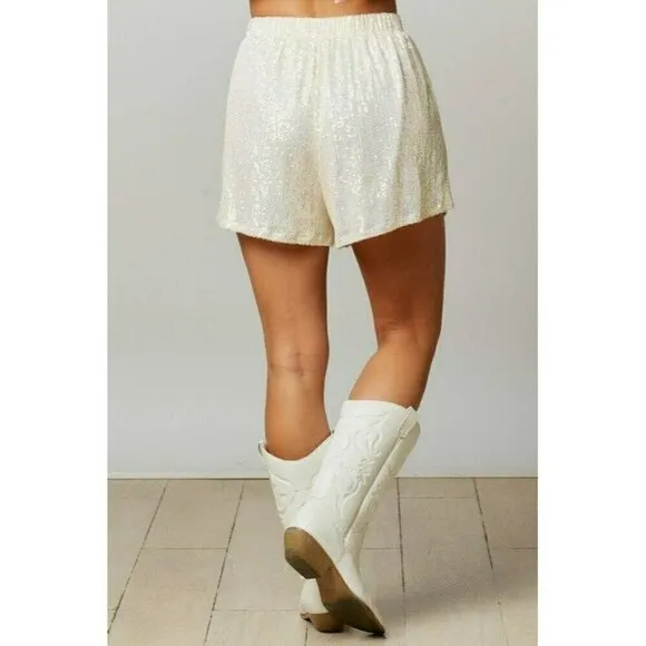 Making a Statement Sequin Sparkle Shorts in Pearl
