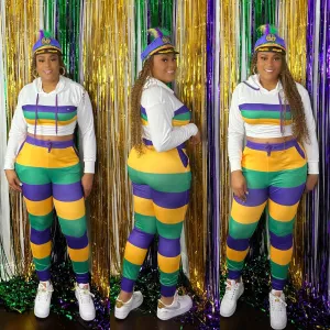 Mardi Gras Striped Hoodie Two-Piece Set! Sizes S-2x