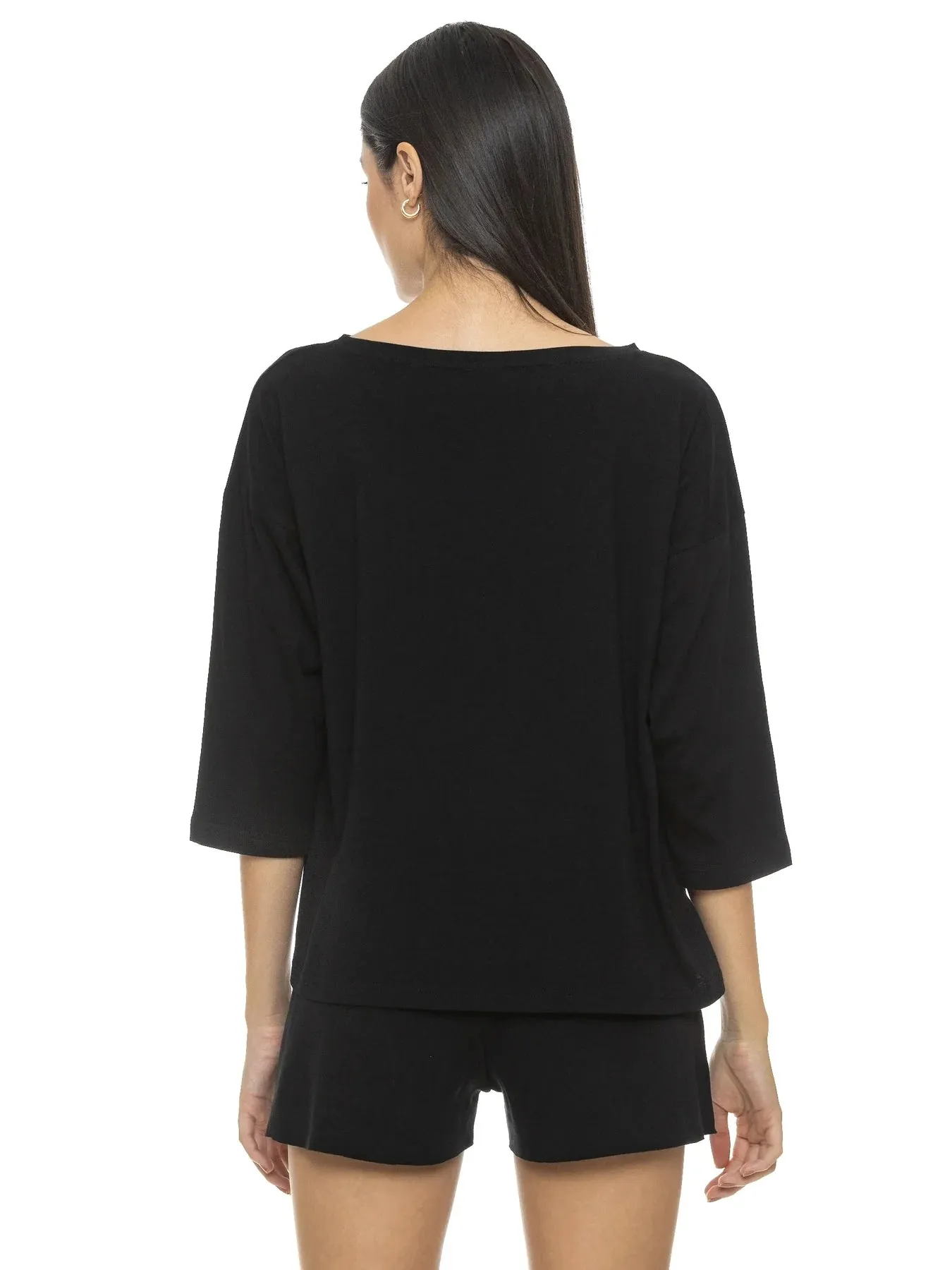 MATHILDE 3/4 SLEEVE TOP (BLACK) WITH Lunya Pima Shorts (Black)