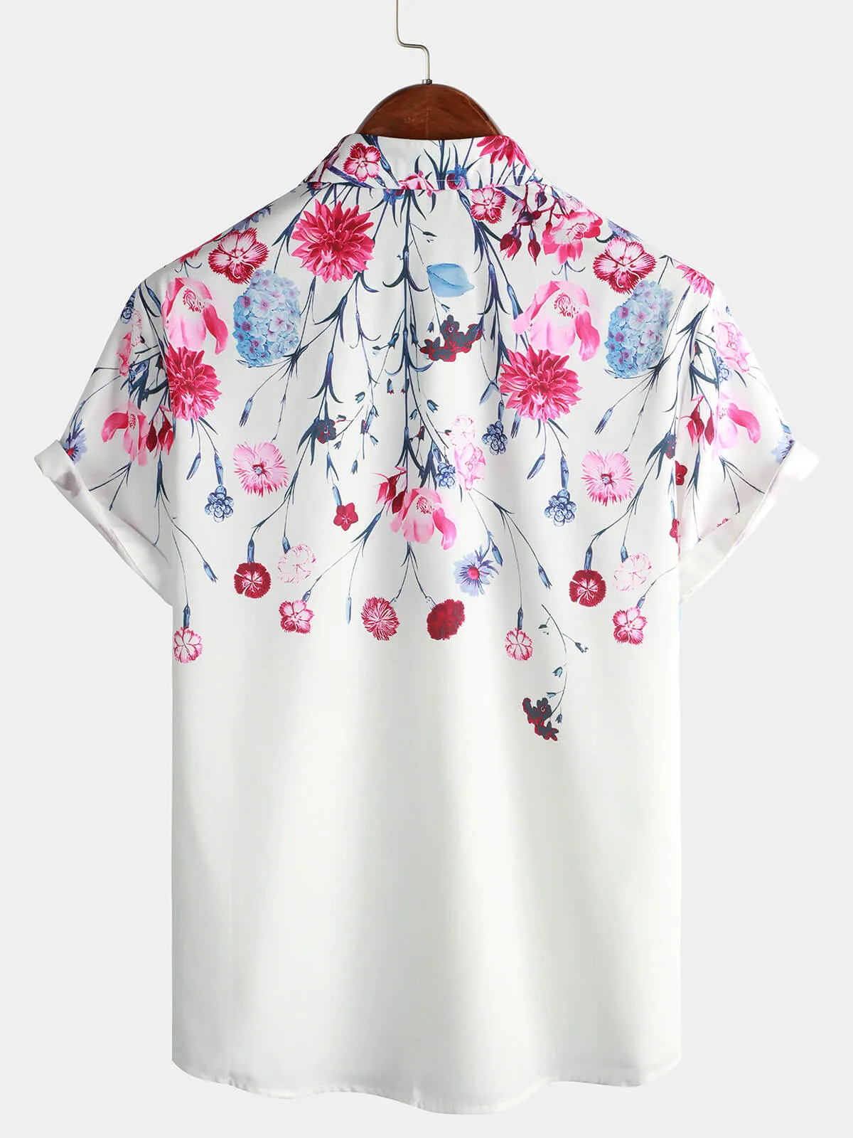 Men's Floral Tops Flower Print Short Sleeve Button Up Summer Cruise Shirt