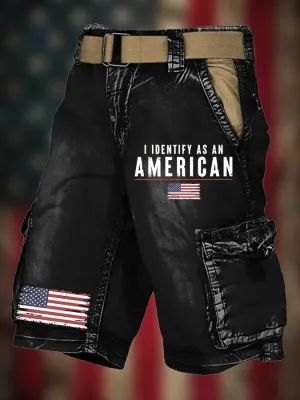 Men's I Identify As An American Vintage Print Pocket Shorts