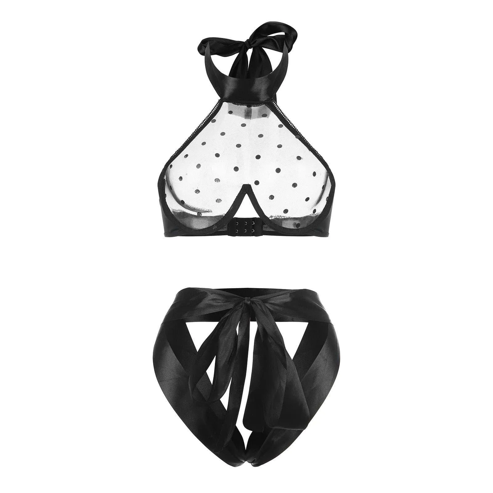 Mesh buckle neck wrap chest   hollow panties set