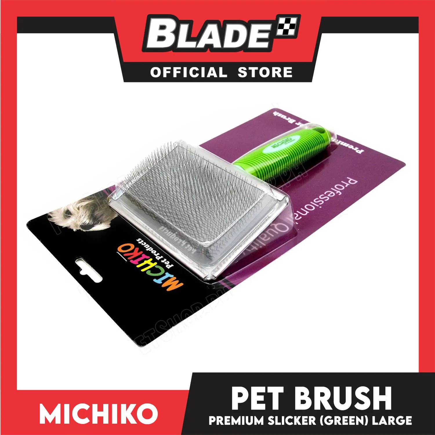 Michiko Premium Slicker Brush Green Color (Large) Pet Brush, Pet Grooming