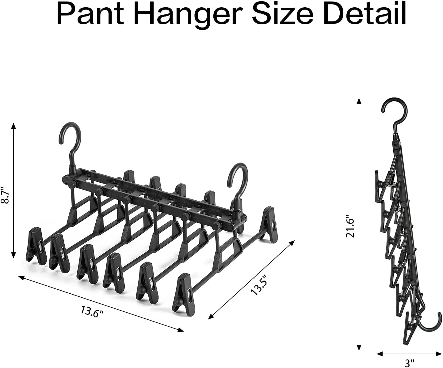 MOONIGHT TIME Plastic Pants Hangers, Skirt Hangers Space Saving, Closet Organizer Storage Hangers for Pants, Skirts, Shorts, Jeans, Black 2 Pack