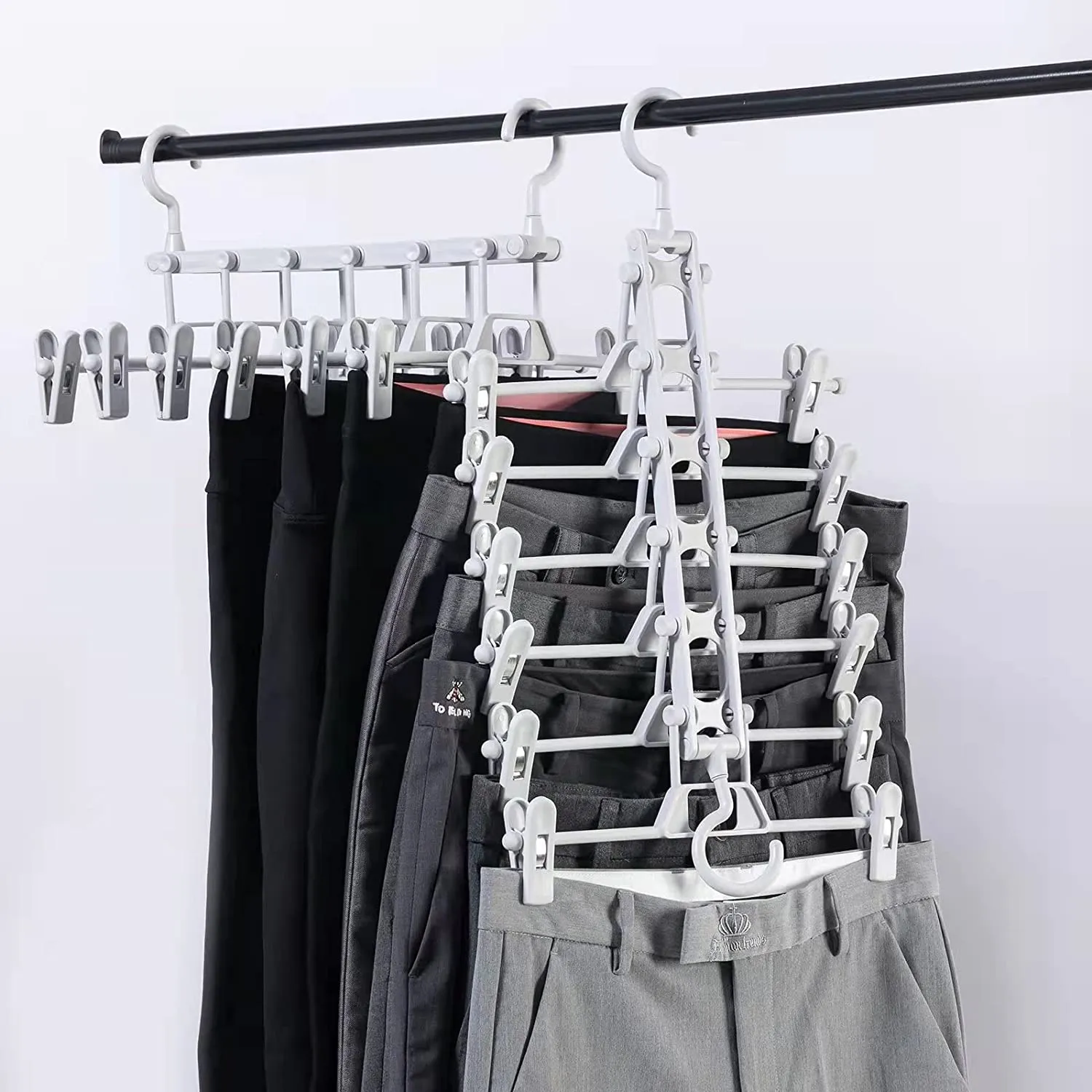 MOONIGHT TIME Plastic Pants Hangers, Skirt Hangers Space Saving, Closet Organizer Storage Hangers for Pants, Skirts, Shorts, Jeans, Black 2 Pack